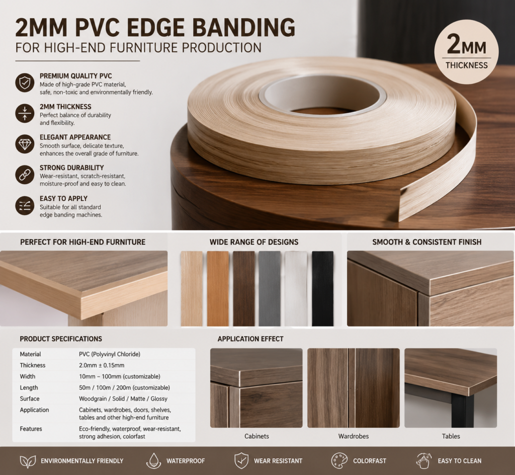 2mm pvc edge banding for high end furniture production