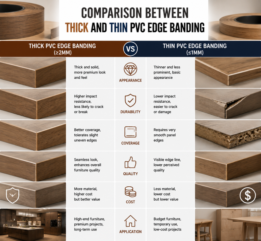 comparison between thick and thin pvc edge banding